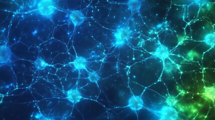 A modern AI layout board glowing with synchronized blue and green network patterns 