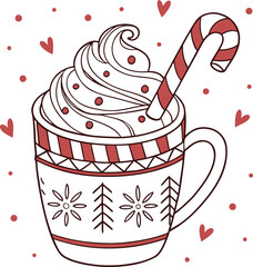 Happy vintage holiday celebration with delicious Christmas candy canes and a sweet cupcake in a red cup