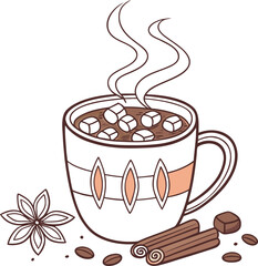 A steamy hot cup of coffee with a hint of chocolate, perfect for a cozy morning breakfast