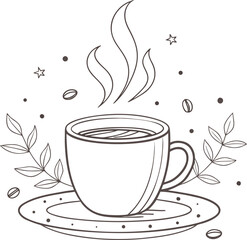 A vector illustration of a hot coffee mug with a splash of espresso, a steaming beverage perfect for a morning breakfast