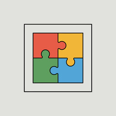 Four Piece Jigsaw Puzzle Illustration in Square Frame Symbolic of Connection and Problem Solving Concept