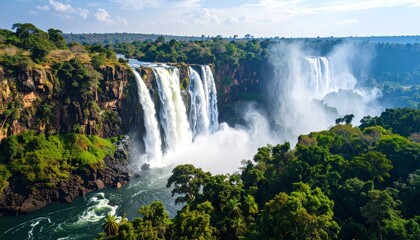 Fototapeta premium Majestic waterfalls in lush green jungle setting