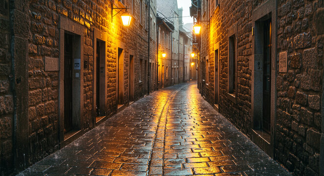 Fototapeta Background explore the beauty of tuscany italy streets at night with lights and rain for travel and tourism photos