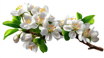 Obraz premium Delicate Blossom Branch: A close-up view of a blooming branch, adorned with fresh white blossoms, captures the serene beauty of spring, symbolizing renewal, purity.