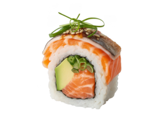 Salmon and Avocado Sushi Roll on transparent background