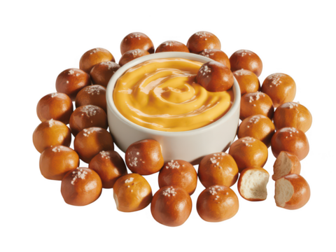 Pretzel Bites and Cheese Sauce on transparent background