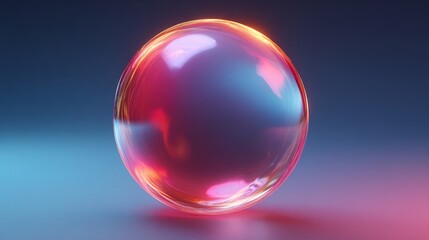 Glowing Orb: A captivating digital rendering presents a mesmerizing translucent orb, aglow with vibrant pink and blue hues, casting a gradient across a subtle, smooth surface.