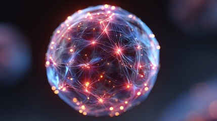 Illuminated Sphere of Energy: A luminous orb of radiant light, interconnected with threads of glowing energy, evokes the mysteries of quantum physics, advanced technology, or the universe.