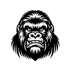 Fierce Black and White Gorilla Head Illustration.
