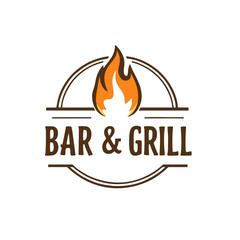 Bar and Grill Logo With Rustic Font, Flame Above Text