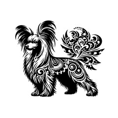 Fototapeta premium Ornate Black and White Dog Silhouette with Tribal Patterns.