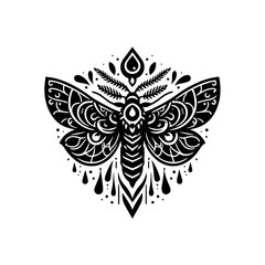Fototapeta premium Ornate Black Moth with Decorative Wings and Droplets.