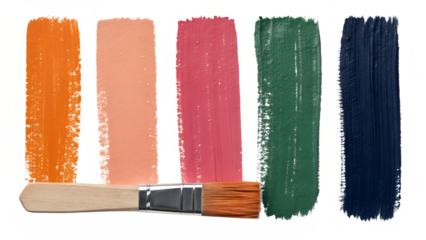 A colorful paint strokes with brush on transparent background