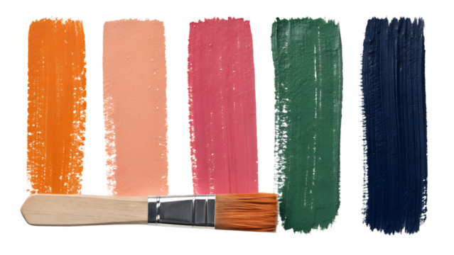 A colorful paint strokes with brush on transparent background