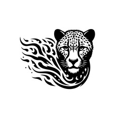 Stylized Cheetah Head with Tribal Flames.