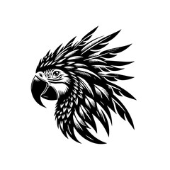 Majestic Black and White Macaw Head Illustration.