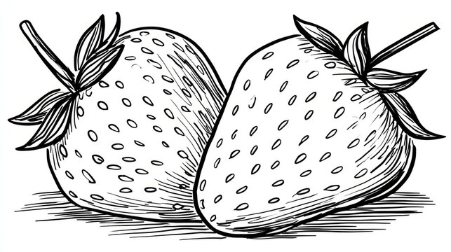 Two detailed black and white line drawings of strawberries - Powered by Adobe