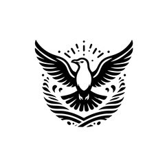 Stylized Black Bird with Open Wings and Laurel Wreath.