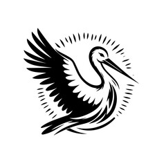 Stylized Black and White Pelican Logo Design.