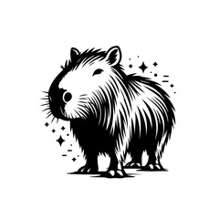 Stylized Black and White Capybara Illustration.