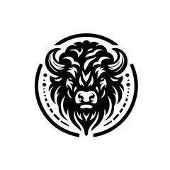 Stylized Black and White Bison Head Emblem.
