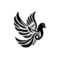 Stylized Black Dove in Flight.