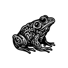 Ornate Black and White Frog Illustration.