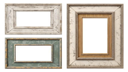 A collection of vintage wooden picture frames isolated on transparent background, perfect for displaying cherished memories and adding a touch of rustic charm