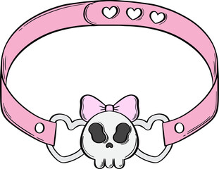 Halloween Pastel Skull Bow Choker Necklace Hand Drawn doodle Illustration