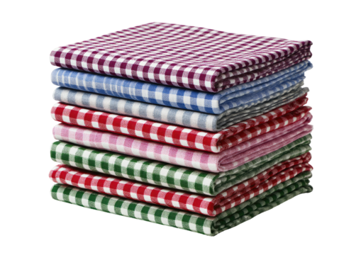 Stack of colorful checkered cloths
