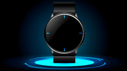Sleek Futuristic Smartwatch Mockup on a Dark Technology Background with Glowing Blue Light