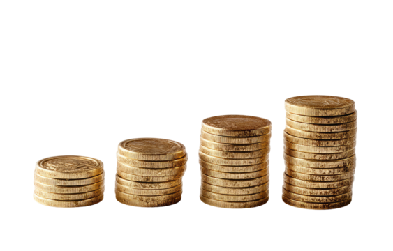 Gold coins stacked in ascending order, signifying growth
