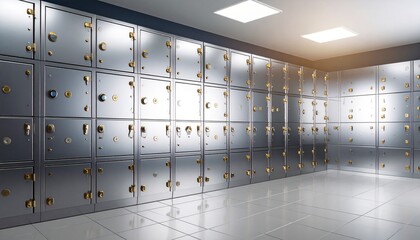 Safe deposit boxes room inside of a bank vault.