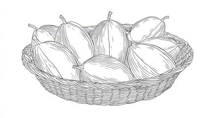 Fototapeta premium Hand-drawn illustration of fruits in a basket. A vintage style