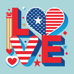 Fototapeta premium Patriotic love hearts and stars flag