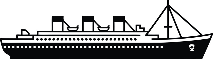 Classic ocean liner with multiple smokestacks sailing on the sea silhouette