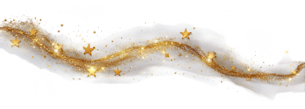 White ribbon with gold glitter and stars