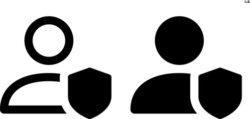 Vector person with shield icon in outline and solid styles for UI and web design, 48px, 10% margin