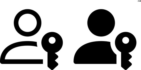 Vector person with key icon in outline and solid styles for UI and web design, 48px, 10% margin