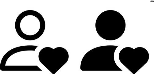 Vector person with heart icon in outline and solid styles for UI and web design, 48px, 10% margin