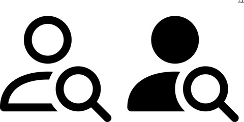 Vector person with magnifying glass icon in outline and solid styles for UI and web design, 48px, 10% margin