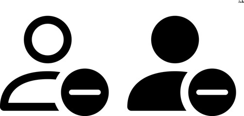 Vector person with minus icon in outline and solid styles for UI and web design, 48px, 10% margin