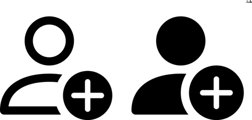 Vector person with plus icon in outline and solid styles for UI and web design, 48px, 10% margin