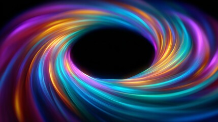 Chromatic Vortex: A mesmerizing digital artwork presents a dynamic swirl of vibrant colors, creating a sense of depth and motion against a dark background. 