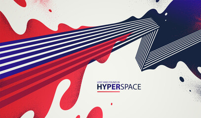 Fluid splash in motion over 3D lines in perspective space vector abstract background, energy blast explosion in chaos, surreal explosion art wallpaper.