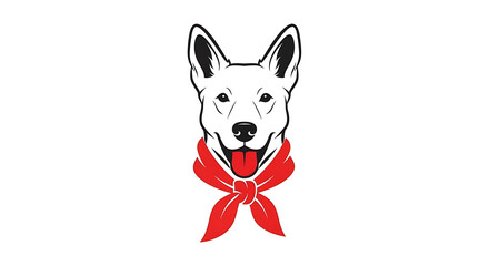 Happy white German Shepherd dog wearing a red bandana.