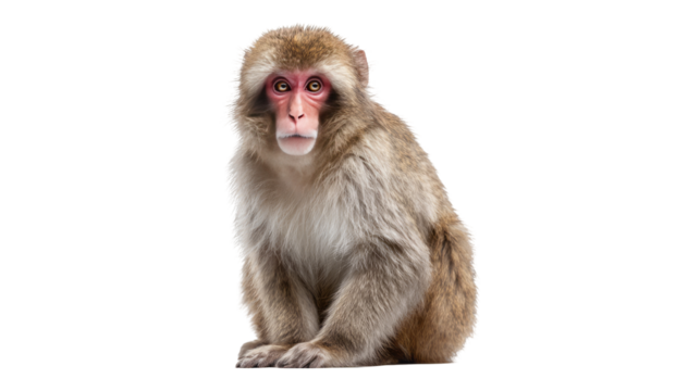 Young macaque monkey with soft fur and expressive eyes isolated, transparent background