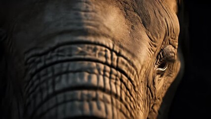 Close-up detail of elephant eye and skin texture in sunlight, suitable for emotional storytelling and wildlife awareness campaigns