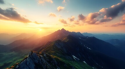 Fototapeta premium Majestic Sunset Mountain Panorama: A Breathtaking View