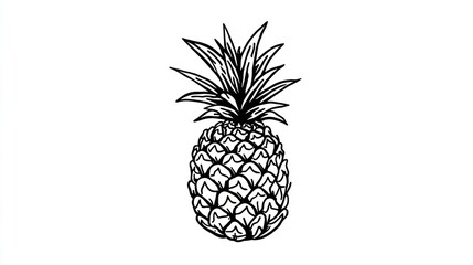 Black and white illustration of a pineapple.  Detailed drawing